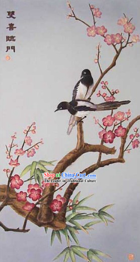 Chinese Classic Large Hand Carved Wood House Solid Decorative Painting-Double Happiness