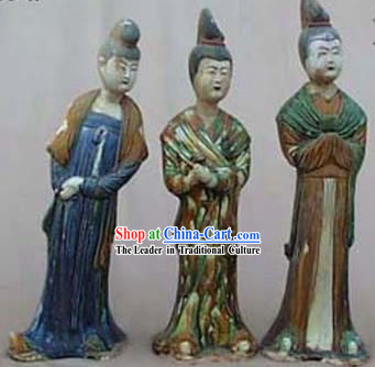 Chinese Classic Archaized Tang San Cai Statue-Maids of Honour _Three Pieces Set_