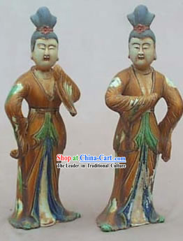 Chinese Classic Archaized Tang San Cai Statue-Tang Dynasty Dancing Women _Two Pieces Set_