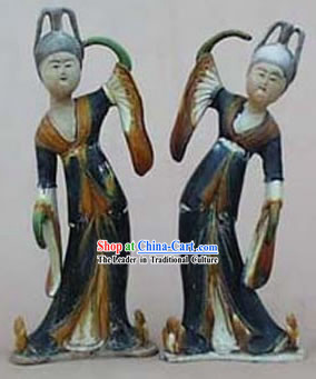 Chinese Classic Archaized Tang San Cai Statue-Tang Dynasty Palace Dancers_Pair_