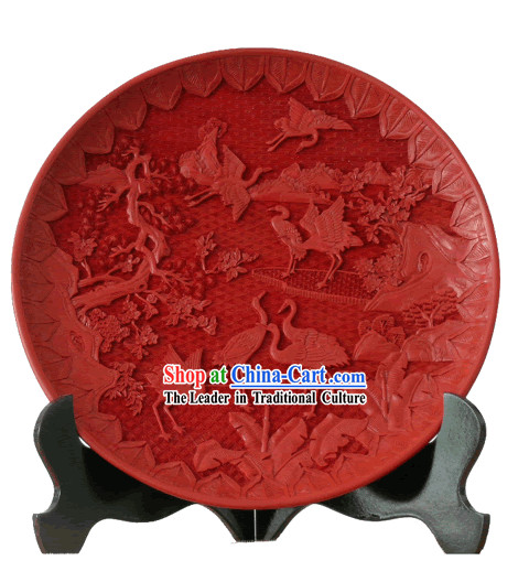 Chinese Palace Lacquer Works-Crane Longevity Plate