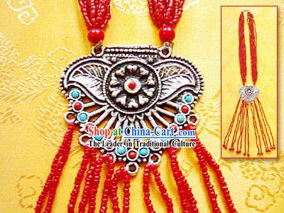 Tibet Stunning Silver Coral Necklace