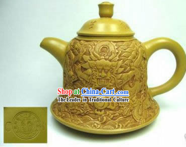 Chinese Hand Made Duan Teapot with Hand Carved Dragons On it