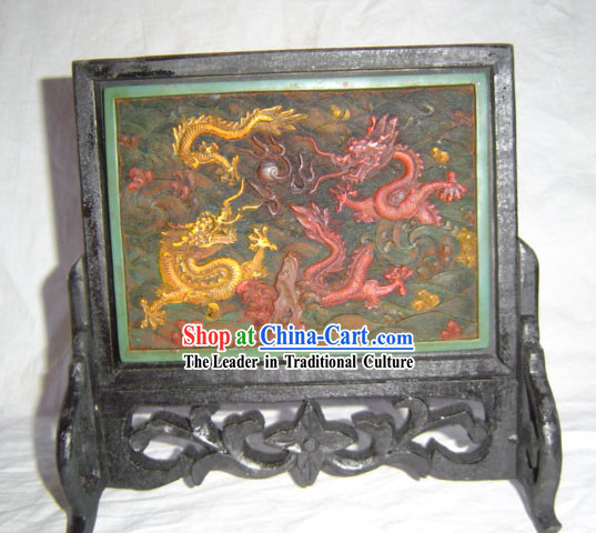 Chinese Classic Lacquerwork-Dragons Folding Screen
