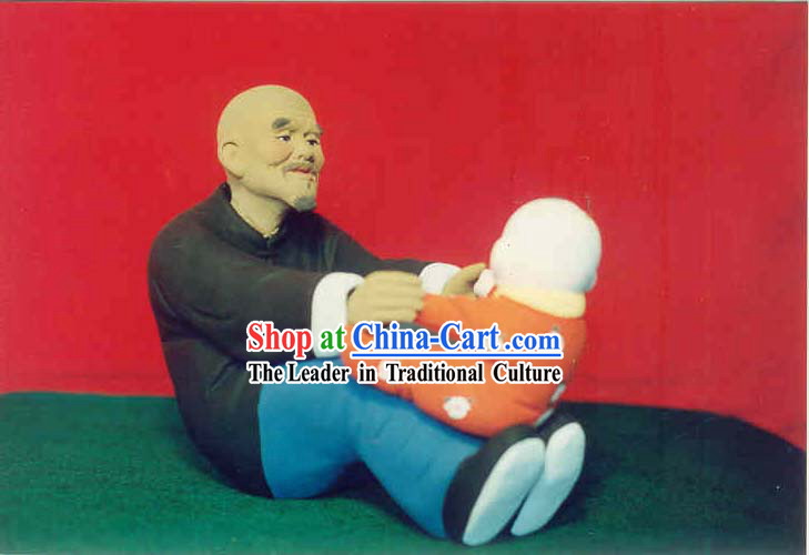 Chinese Hand Painted Sculpture Art of Clay Figurine Zhang-Grandfather Love