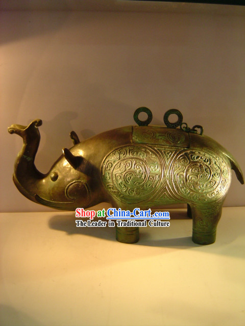 Chinese Classic Archaize Bronze Ware-Ancient Elephant Shape Wine Vessel