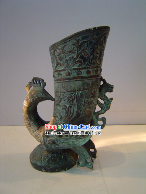 Chinese Classic Archaize Bronze Ware-Ancient Palace Peacock Cup