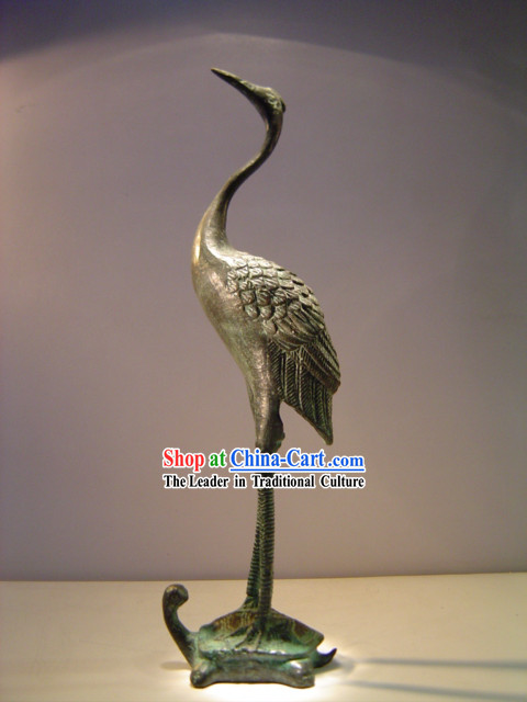 Chinese Classic Archaize Bronze Ware-Ancient Palace Crane Standing on Tortoise Statue