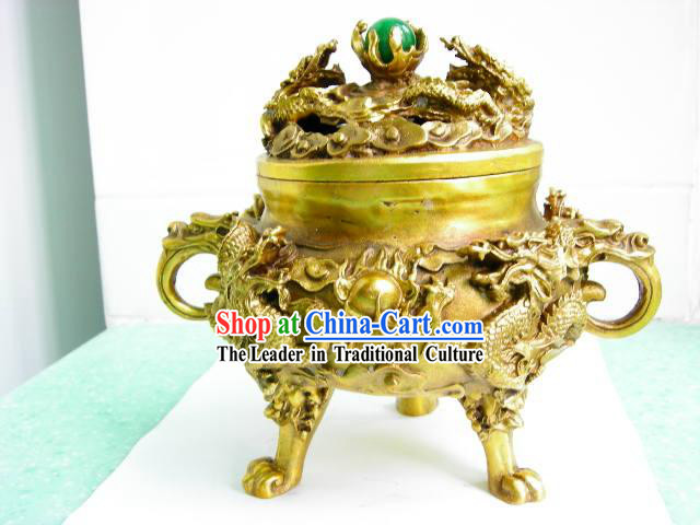 Chinese Stunning Double Dragon Playing Ball Censer