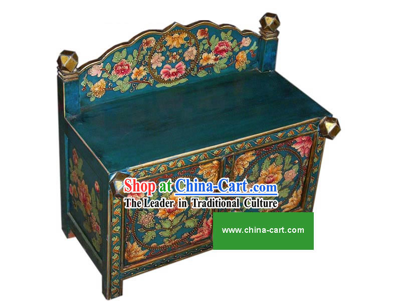 Chinese Blue Hand Painted Flowery Cabinet