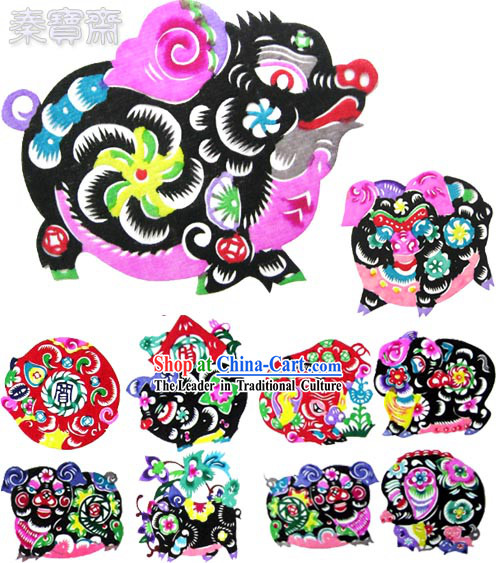Chinese Paper Cuts-Lucky Pigs_10 pieces set_