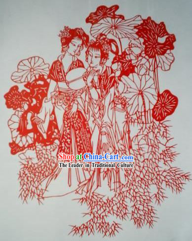 Chinese Paper Cuts Classics-Beautiful Ancient Women Besides Lotus