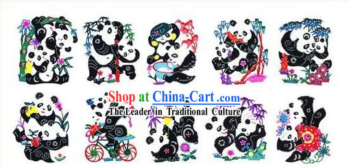 Chinese Paper Cuts Classics-Lovely Pandas _10 pieces set_