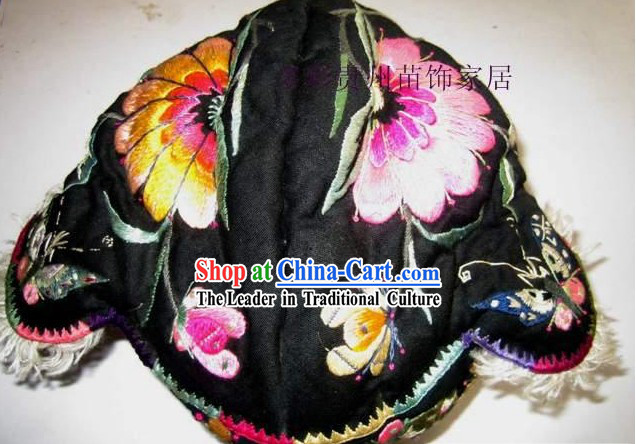 Chinese Made to Order Miao Minority Silk Thread Hand Embroidery Hat-Tiger Head
