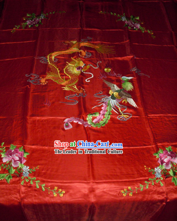 Chinese Hand Embroidery Bedcover-Dragon and Phoenix