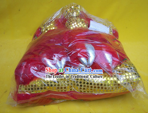 Top Quality Red Long Wool Gold Sequins Lion Dance Body Costumes Pants Claws