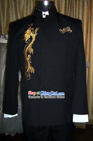 Chinese Stunning Silk Black Dragon Suit for Man