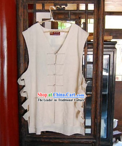 Chinese Handmade Mandarin Style Short Handed Flax Vest