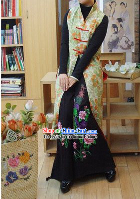 Chinese Classic Handmade Long Cotton Flowery Overcoat