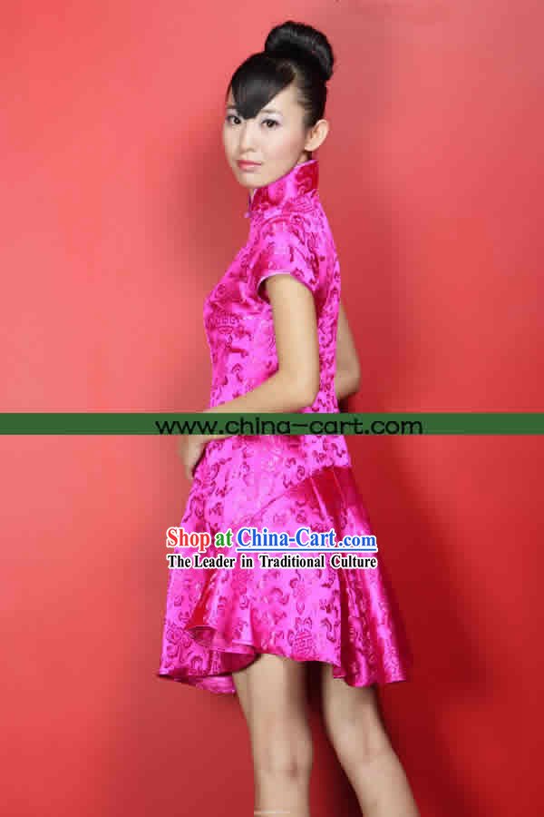 Chinese Creative Silk Pink Cheongsam _Qipao_
