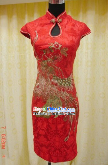 Traditoinal Lucky Red Phoenix Wedding Dress Short Qipao