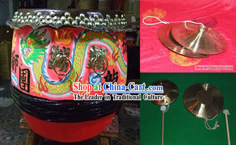 Dragon Dance Drum Drumsticks Cymbals and Gongs Instrument Set