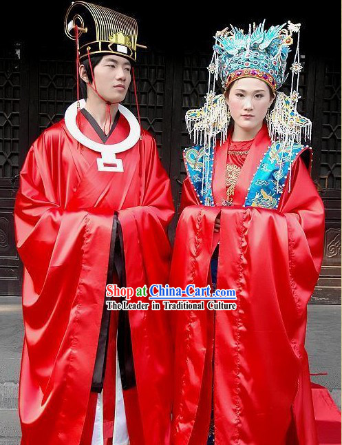 Supreme Chinese Ancient Wedding Outfit and Crown 2 Complete Sets