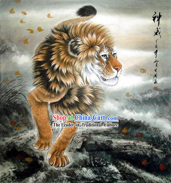 Traditional Chinese Lion Painting by He Dahai