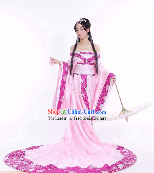 Chinese Traditional Long Tail Wedding Dress Complete Set