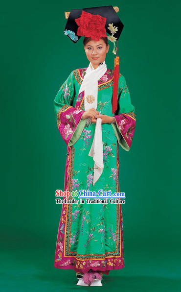 China Manchu Minority Ethnic Dress and Hat Complete Set