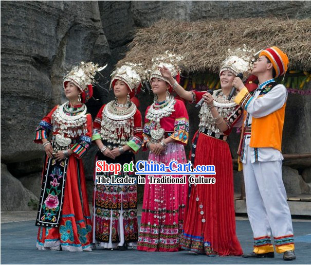 Traditional Miao Clothing and Miao Minority Jewelry 5 Complete Sets