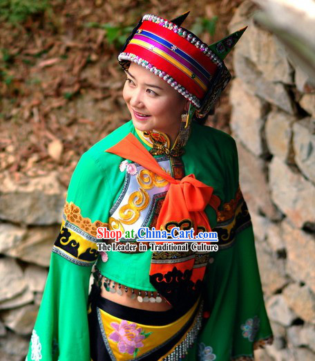 Chinese Traditional Minority A Shi Ma Clothing Complete Set