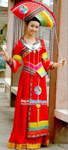 Chinese Traditional Minority Outfit and Hat Complete Set