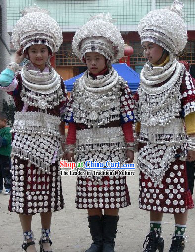 Chinese Miao Minority Silver Costume and Accessories Complete Set