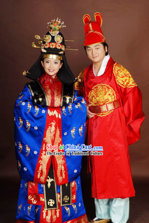 Traditional Korean Wedding Dress Bride and Bridegroom 2 Complete Sets