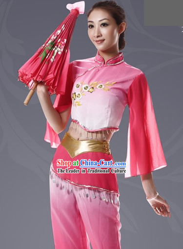 Chinese Umbrella Dance Color Transition Costume Set