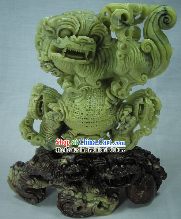 Chinese Classical Natural Qingtian Jade Lion King Sculpture