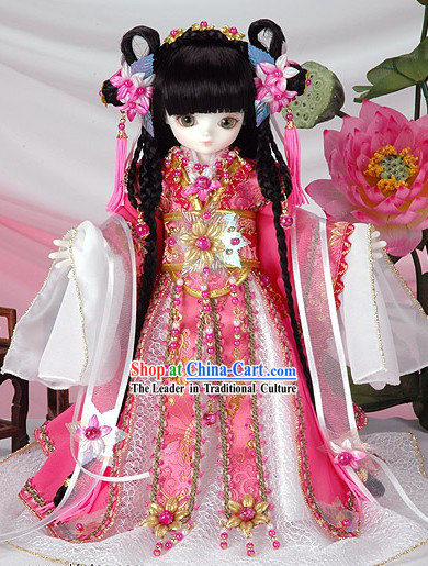 Chinese Princess Children Clothes and Hair Decoration Comoplete Set