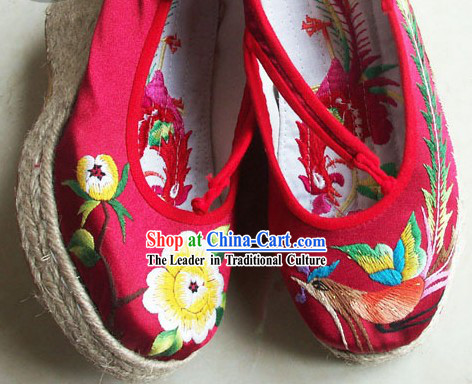 Chinese Handmade Peony Embroidery Shoes