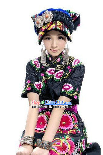 Chinese Qiang Minority Costume and Hat Set