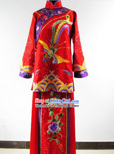 Traditional Chinese Hand Embroidered Wedding Phoenix Dress for Women
