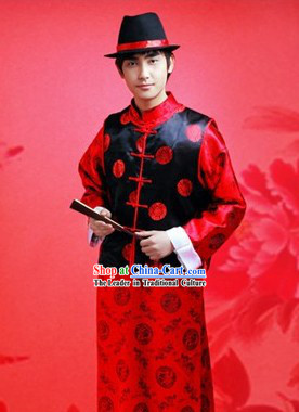 Chinese Wedding Bridegroom Dress and Hat Complete Set