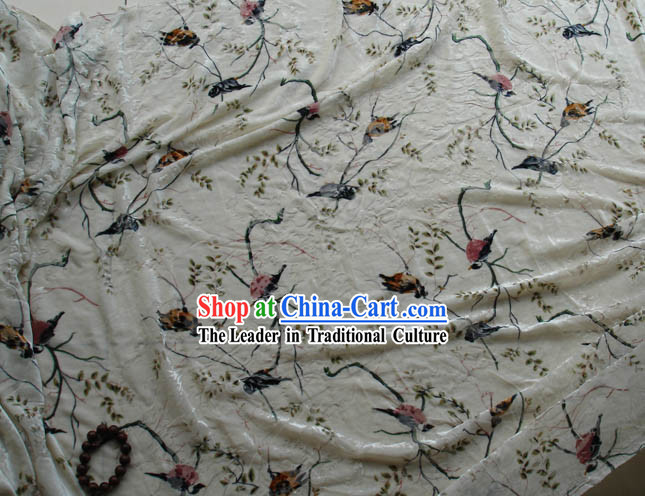 Traditional Chinese Bird Painting Silk Fabric