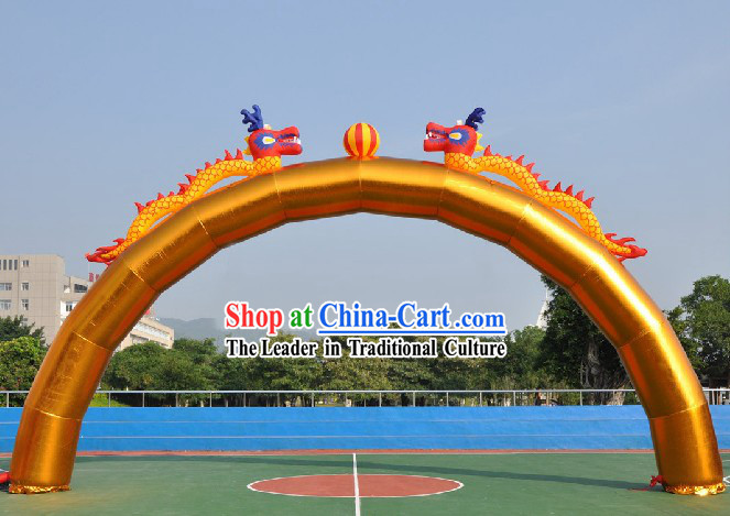 472 Inches Large Chinese Gold Inflatable Double Dragons Playing Ball