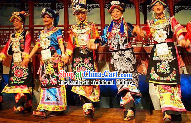 Chinese Qiang Ethnic Minority Clothing and Hats 5 Sets