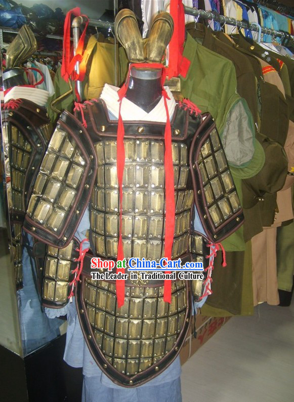 Chinese Qin Dynasty Period TerracottaTerra Cotta Warrior Armor Costume and Headpiece Complete Set for Men