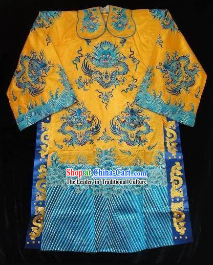 Chinese Gorgeous Ancient Embroidery Dragon Silk Robe for Men
