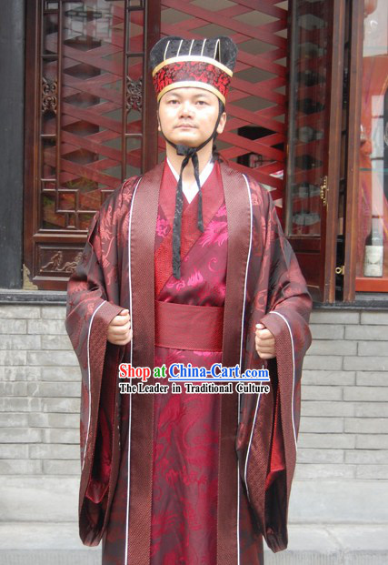 Ancient Chinese Prime Minister Clothing and Hat Set