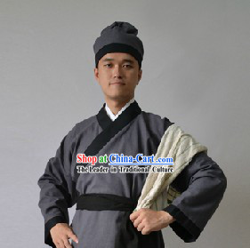 Ancient Chinese Restaurant Waiter Costume and Hat for Men