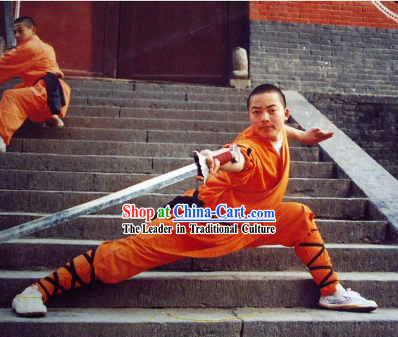 Orange Chinese Shaolin Kung Fu Monk Clothing for Men